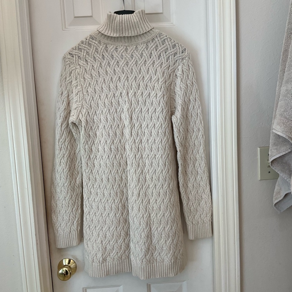 Jeanne Pierre 100% cotton cable-knit turtleneck tunic sweater, ivory, Sz L - Picture 6 of 11
